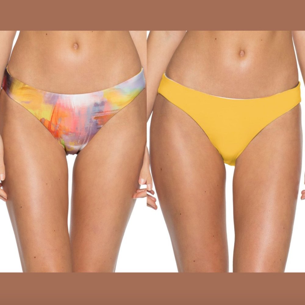 NEW Becca Maestro Reversible Yellow Bikini Bottoms Medium